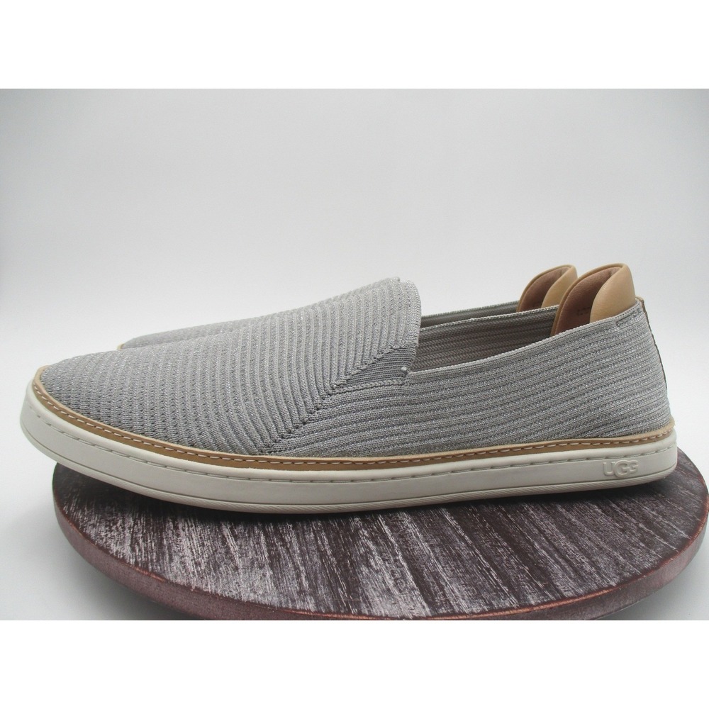 UGG Sneakers Womens 12 Sammy Chevron Metallic Knit Slip On Silver Comfort Shoes